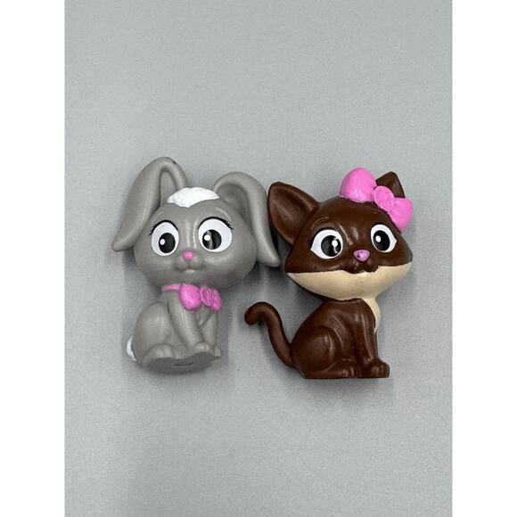 Barbie Pets Gray Bunny Rabbit & Brown Kitty Kitten Cat Pink Bow 2” - Picture 1 of 3